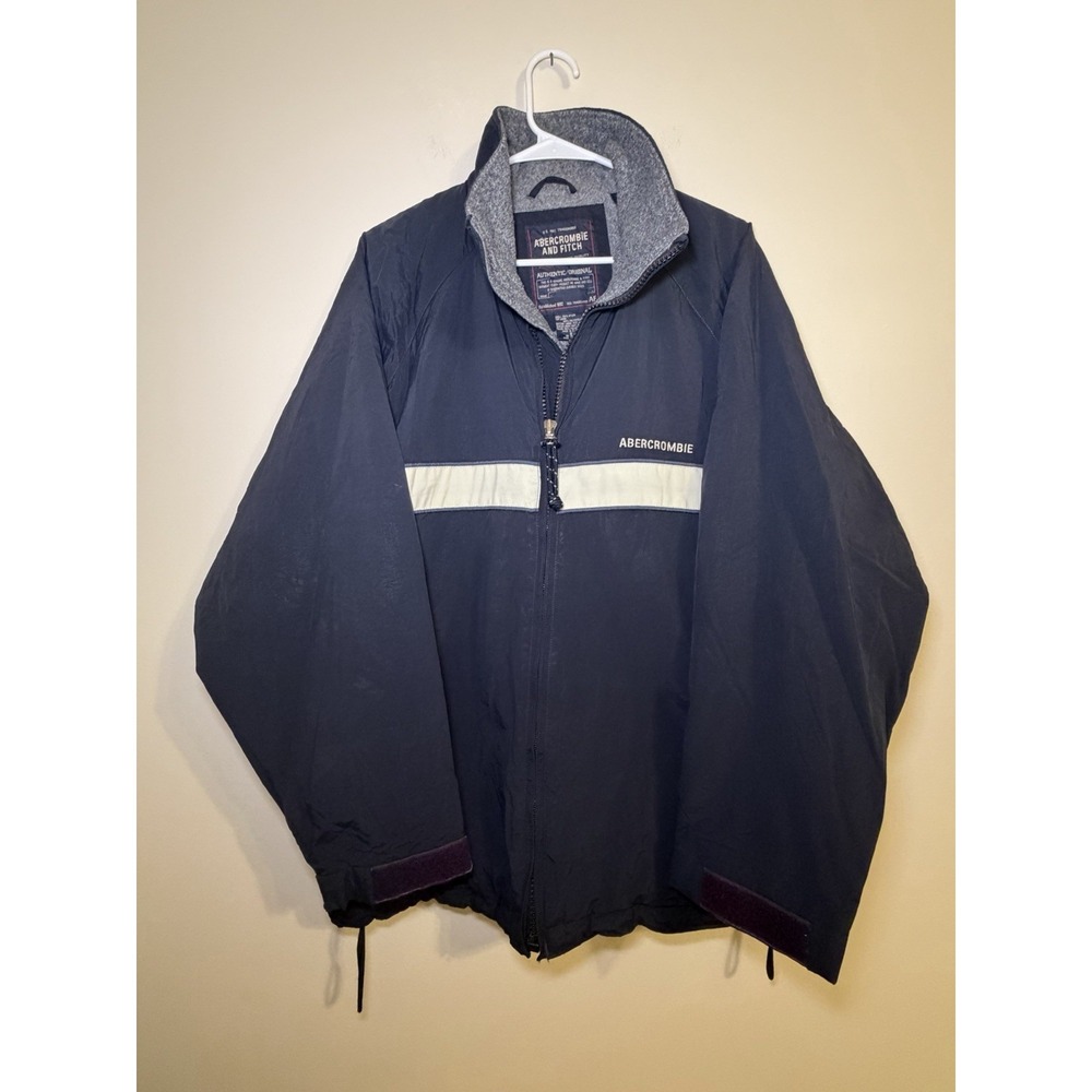 Vintage Abercrombie Fitch Jacket Mens S Navy White Stripe Fleece Lined 90s‎ Y2K